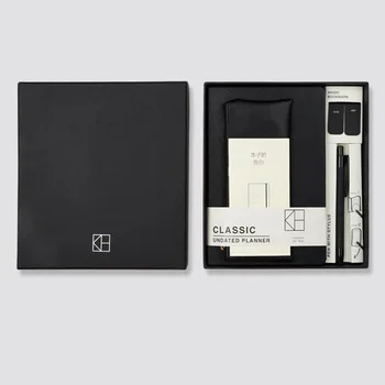 Kinbor Classic Business Stationery Set Black A5 Notebook, Ballpoint Pen, Pencil Case, Magnetic Bookmark PU Notebook Set Gifts