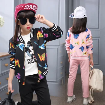 Girls Clothes 2017 Spring girls clothing sets print baseball Jersey Sport Suit Children Clothing 12 years Kids Clothes Tracksuit