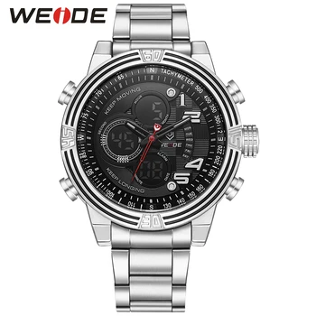 WEIDE Sports Military Watch Multifunctional Quartz LCD Digital leather Movement Waterproofed Watch Men Wristwatches Luxury Brand