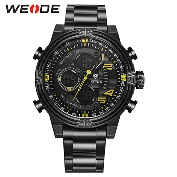 WEIDE Sports Military Watch Multifunctional Quartz LCD Digital leather Movement Waterproofed Watch Men Wristwatches Luxury Brand