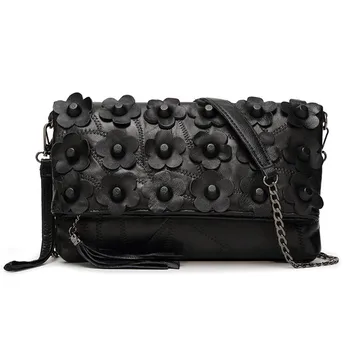2017 Fashion Genuine Leather Women Shoulder Bag Sheepskin Chain Strap Flap Messenger Bags Designer Floral Handbags Clutch Bag