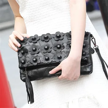 2017 Fashion Genuine Leather Women Shoulder Bag Sheepskin Chain Strap Flap Messenger Bags Designer Floral Handbags Clutch Bag