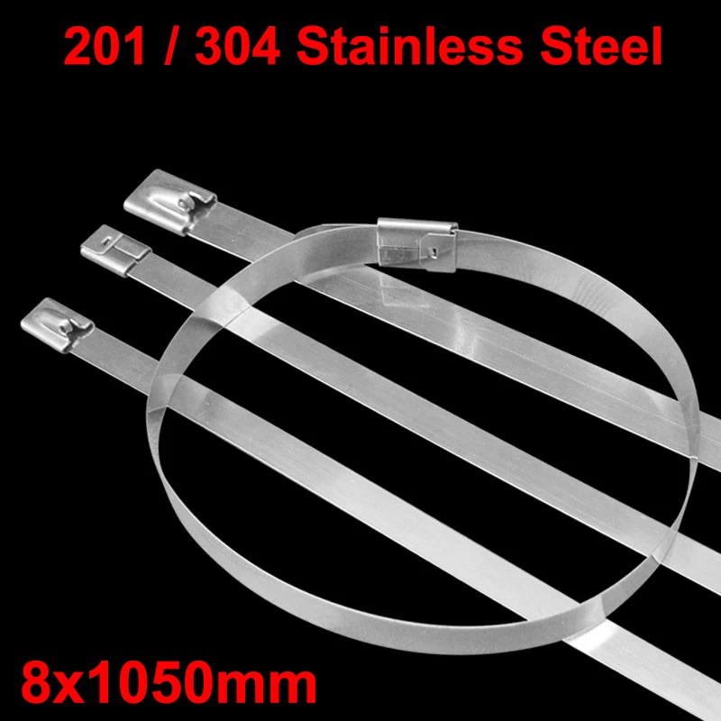 100pcs 8x1050mm 8*1050 201ss 304ss Boat Marine Zip Strap Wrap Ball Lock Self-Locking 201 304 Stainless Steel Cable Tie