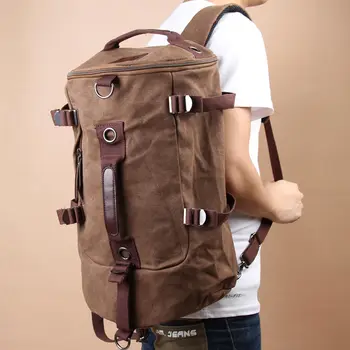 Backpack Vintage Korean Men's Casual Canvas Shoulder Bag Man Bucket Large Capacity Travel Backpack Computer Bag 47