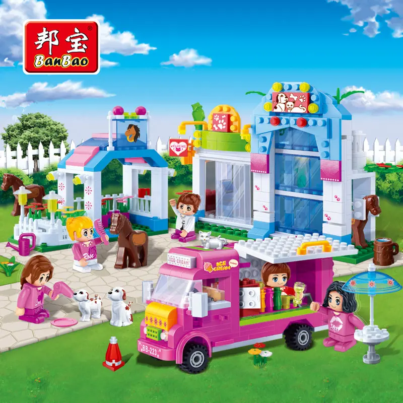 BanBao Girls Educational Building Blocks Toys For Children Kids Gifts City Friends Pet House Bus Horse Dog Stickers