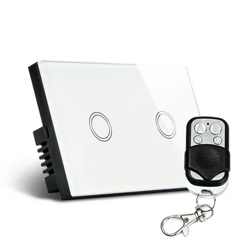 120 Type 2 Gang Remote Switch,Crystal Waterproof Glass Panel Home Light Wireless Touch Screen Wall Switch With Remote SKU: 5594