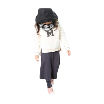 Winter Two Pieces Girls Clothing Sets Casual O-Neck Long Sleeve M Letter Children Kids Sport Clothes