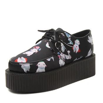 The Newest design women cartoon platform creepers fashion Harajuku lace up goth punk shoes pattern shoes for woman