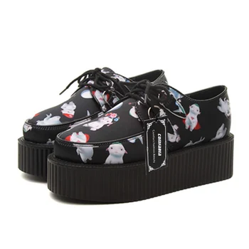 The Newest design women cartoon platform creepers fashion Harajuku lace up goth punk shoes pattern shoes for woman