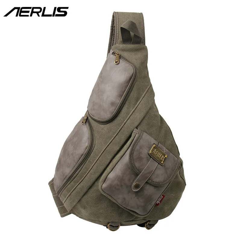 AERLIS Men Women Vintage Canvas Leather Shoulder Backpack Travel School Sling Military Bag Rucksack For Teenagers Quality 6218