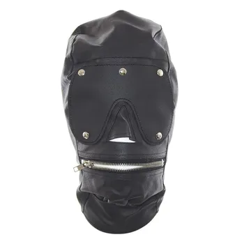 Leather zipper mask Blind adult toy show dark props leather bondage mask bondage leather mask costume mask bondage bdsm bondage