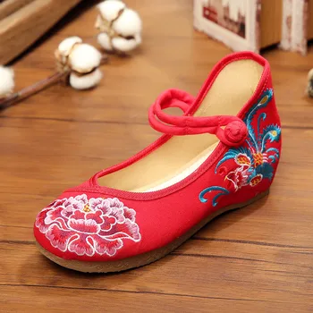 New 3.5cm height-increasing shoe wedge heels fashion rosefinch and flowers embroidered women pumps shoes casual mary jane shoes
