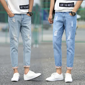 Teens ripped jeans fashion casual print slim Jeans male large size stretch hip hop men's jeans brand classic trousers 2017 new