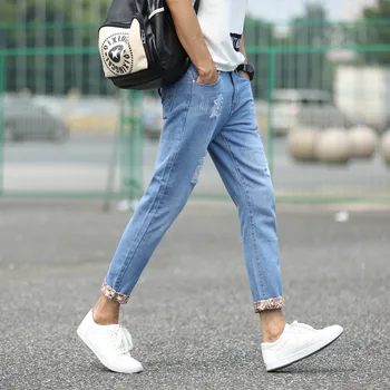 Teens ripped jeans fashion casual print slim Jeans male large size stretch hip hop men's jeans brand classic trousers 2017 new