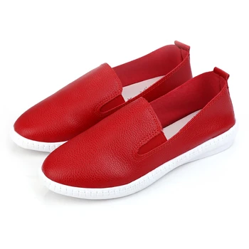 Guapabien Slip On Skid Resistance Leather Breathable Stylish Handwork Spring autumn Ladies Solid Color Round Toe Shoes Flats