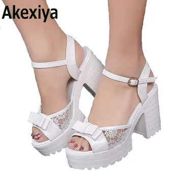 Akexiya New Sandals Women Fashion Women Sandals Summer Shoes woman Open Toe Sandals Thick Heel High-heeled Bowtie Women's Shoes