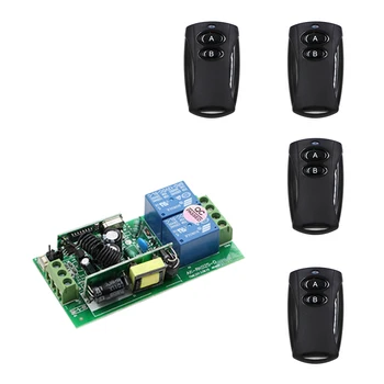 AC 85-250V RF Wireless Remote Control Lighting Switch 2 Channal 10A Relay Switch Receiver +4pcs Transmitters Black