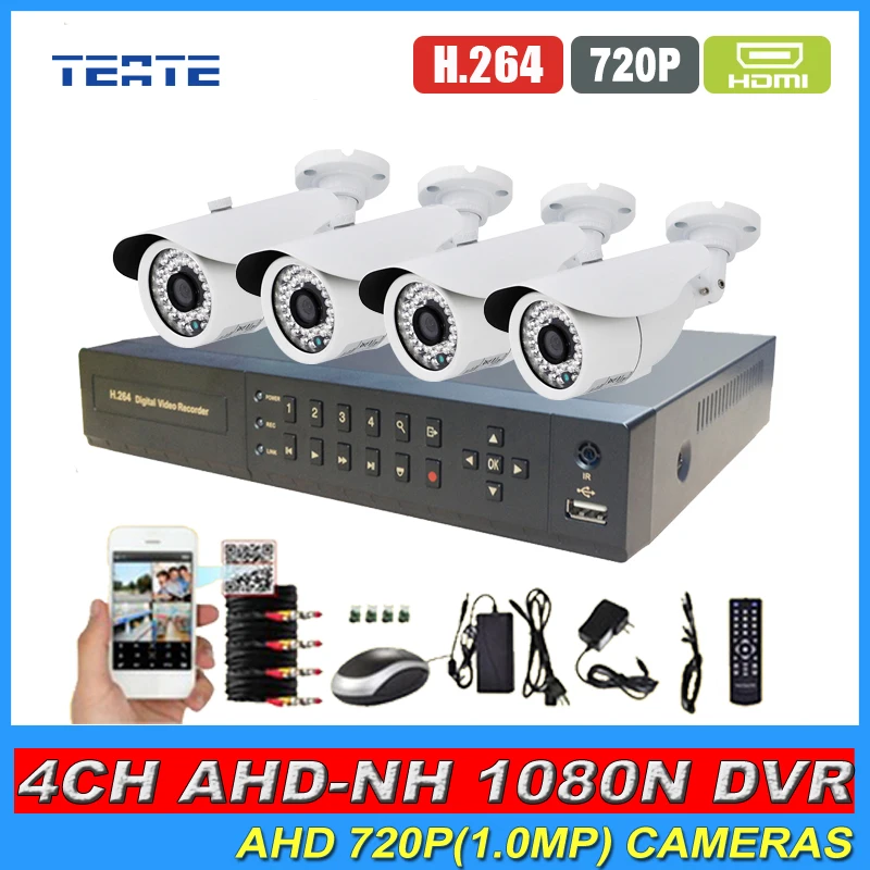 4CH Full 1080N CCTV System AHD-NH 4 channel DVR with 1200TVL AHD 720P Outdoor safety surveillance Camera Kit