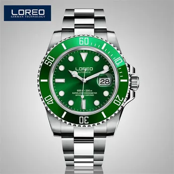 LOREO Luminous Waterproof Watch Men Stainless Steel Sapphire Automatic Machine Wristwatch Auto Date Relogio Masculino AB2275