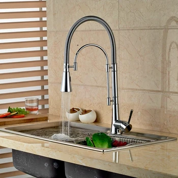 Single Lever Brass Chrome Polish Kitchen Faucet Pull Down Spout Hot&Cold Faucet Deck Mounted