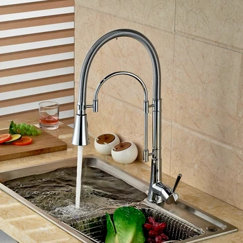 Single Lever Brass Chrome Polish Kitchen Faucet Pull Down Spout Hot&Cold Faucet Deck Mounted