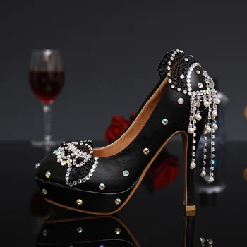 Sexy round toe black shoes shallow mouth high-heeled shoes women's thin heels shoes ol work shoes