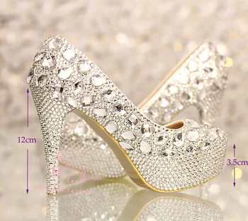 2016 ilver rhinestone Fashion Bridal Dress shoes women high heels crystal wedding shoes woman platforms Party Prom pumps