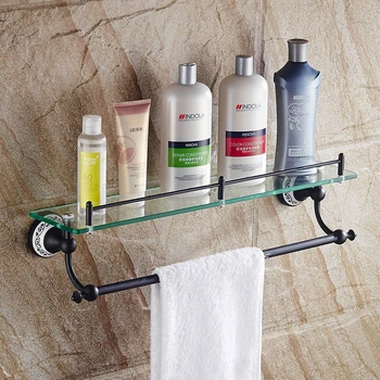 Bathroom Accessories Products Black Single Shelf with Tempered Glass,cosmetics Shelf Bathroom Shelves SY-092R