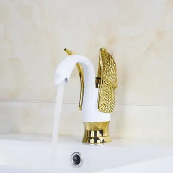 Ouboni Special Design White Golden Swan Spray-Paint Bathroom Single Handle Deck Mounted 9810H Faucet Torneira Tap Mixer