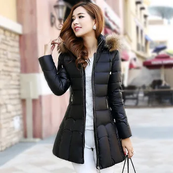 Winter New Arrive 2016 Fashion Women Down Cotton Coat Slim Thick Warm Medium Length Zipper Collar Hooded Outwear Manteau Femme