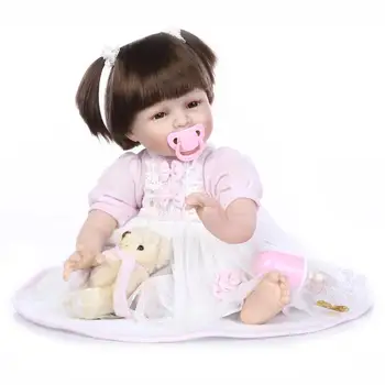 Lovely 22 inch girl doll reborn /silicone-reborn-babies	bonecas brinquedo menina children birthday gift