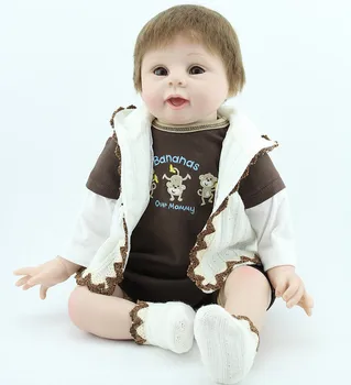 22'' Reborn Baby dolls full handmade Brown eyes silicone vinyl newborn baby doll baby toys soft girls gift