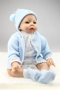 New 22inch 55cm silicone reborn baby dolls lifelike newborn baby alive blue outfit mohair boneca reborn kids gift