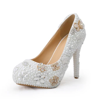 Luxury Handmade White Pearl Bride Dress Shoes with Diamond Crystal Pearl Wedding Shoes Luxury Formal Dress Shoes