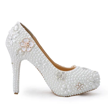Luxury Handmade White Pearl Bride Dress Shoes with Diamond Crystal Pearl Wedding Shoes Luxury Formal Dress Shoes