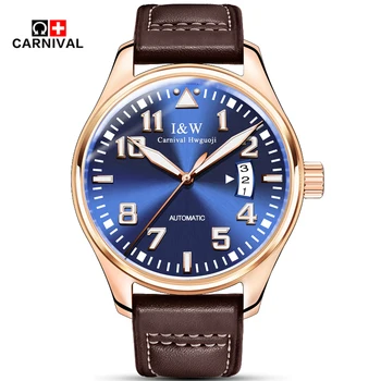 CARNIVAL the new 2017 men's fashion automatic mechanical watch tourbillon leather luxury brand sports watches relogio masculino