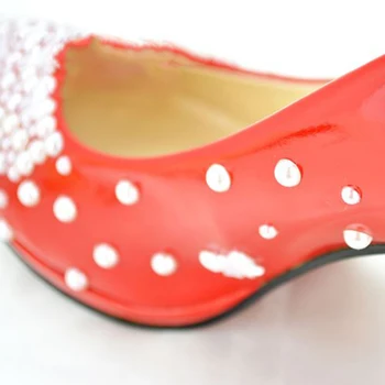 Popular Bowtie Girl Dress Shoes Party Prom Wedding Party Shoes New Style Red Pearl wedding Bridal shoes