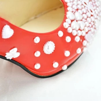 Popular Bowtie Girl Dress Shoes Party Prom Wedding Party Shoes New Style Red Pearl wedding Bridal shoes