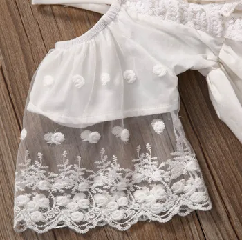 Kids Girls Summer Dress Off-shoulder Ruffles Lace Dresses Solid White Baby Girl Clothes Princess Costume