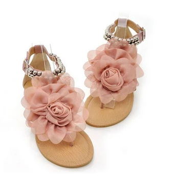 2016 Gladiator Sandals for Women Bohemia Beaded Summer Flower Flat Heels Flip Flops Women's Shoes Tstraps Sandals pink