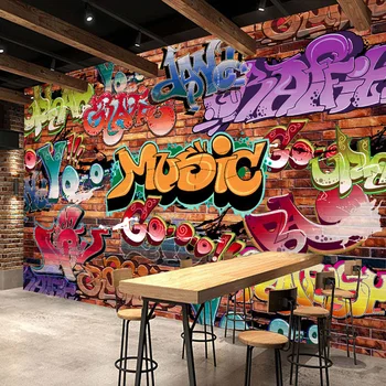 Custom Wall Mural 3D Embossed Brick Wallpaper Graffiti Art Cafe Bar Dining Room Wallpaper For Walls 3 D Papel Pintado Pared