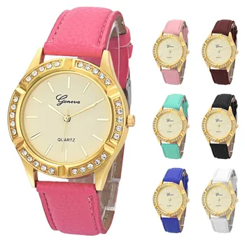 Feitong Geneva Fashion Dress Watches Women Casual Diamond PU Leather Quartz Wrist Watch relogio feminino reloj mujer 2017 Clock