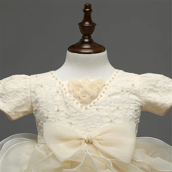 Hot New Champagne Toddler Dresses Kids Clothes Butterfly Lace Princess Dress for Party Wedding Girl Dress Flower Girls Vestido