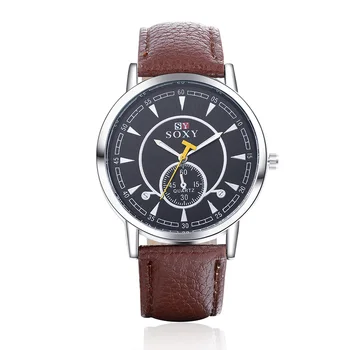 SOXY Luxury Brand Fashion Men Necessary Business Watch Leather Strap Quartz Watches Men Analog Watch Hombre Hour Clock