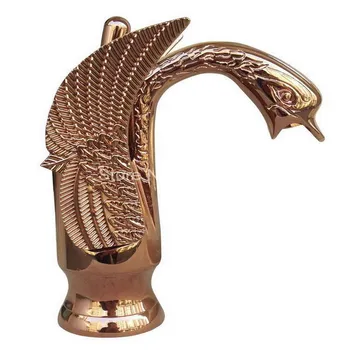 New Rose Gold Golden plated Swan bathroom Vessel sink faucet Lavatory mixer taps One Hole Single Lever agf050