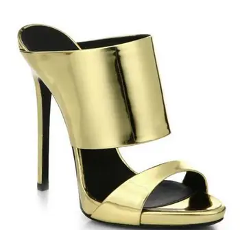 Big Size 10 Hot Selling Gold Silver Double Band Sandals High Heel Cut-out Summer Slippers For Women