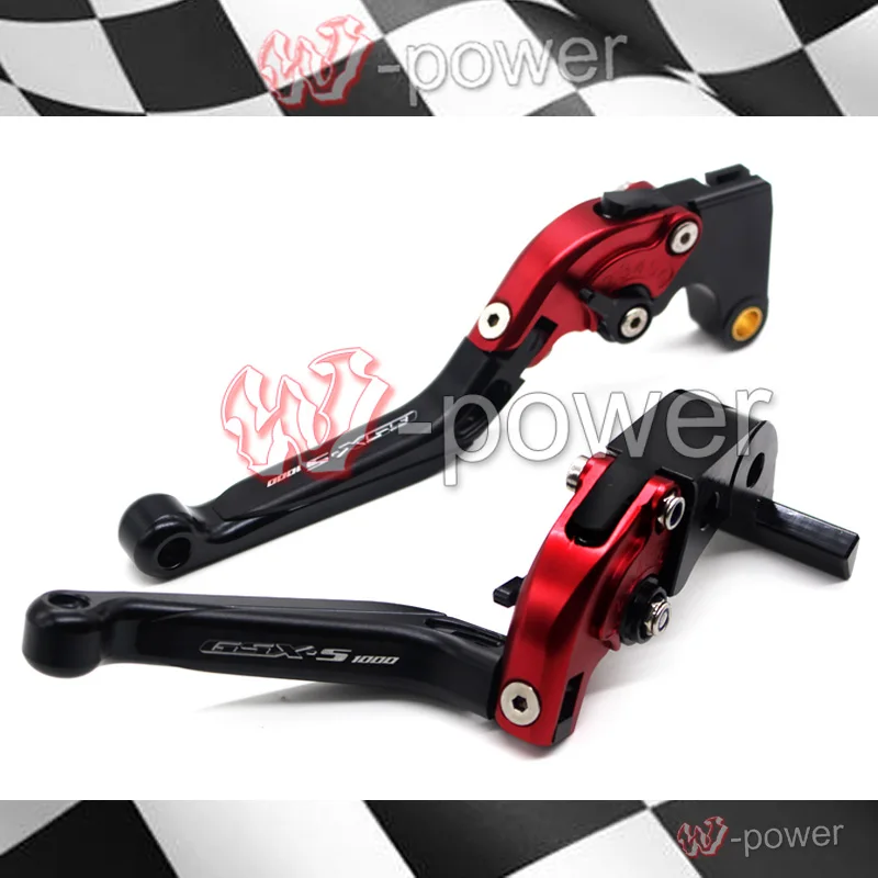 Motorcycle CNC Folding Extendable brake clutch lever logo GSX-S1000 fite For SUZUKI GSX-S 1000 GSX-1000F S-2016 black + red