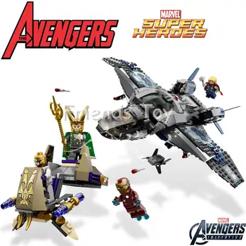 The Avengers Set Quinjet Aerial Battle Iron Man Loki Thor Marvel Super Hero Building Blocks Toy Figure Lepin