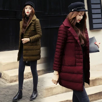 The new winter coat collar suit girls long slim padded jacket all-match Korean fashion dress tide