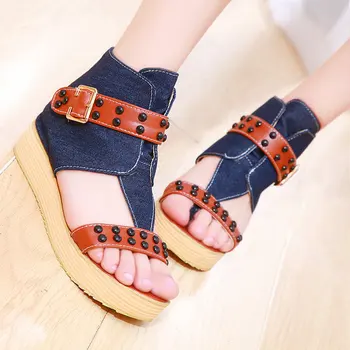 New women platform ankle wrap wedge high heel sandals sexy fashion heeled ladies shoes large size 34-43